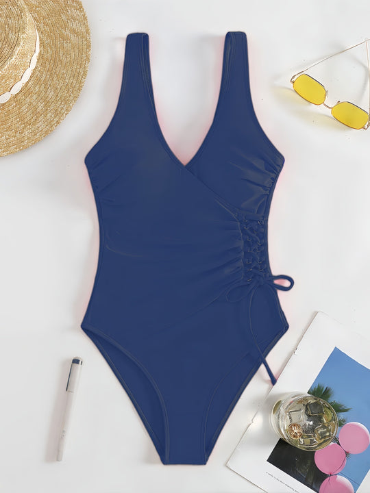 Damen Einteiliger Badeanzug mit raffiniertem Wickeldesign EB