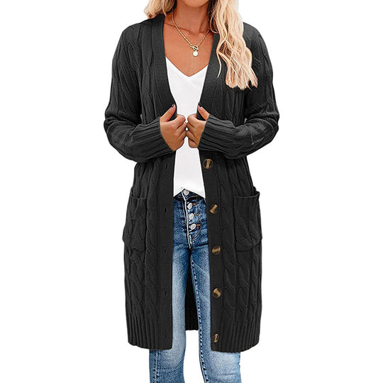 Damen Strickjacke mit asymmetrischem Zopfmuster und praktischen Taschen EB