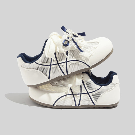 Damen Sportliche Sneaker mit eleganter Perlenapplikation und atmungsaktivem Mesh-Obermaterial EB
