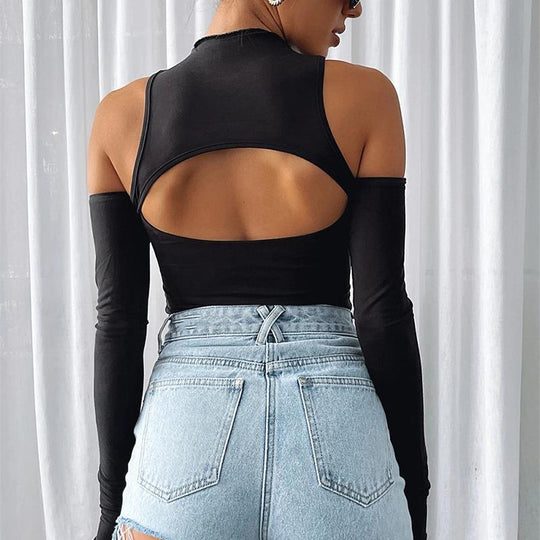 Damen Eleganter Bodysuit mit raffiniertem Ausschnitt und langen Ärmeln EB