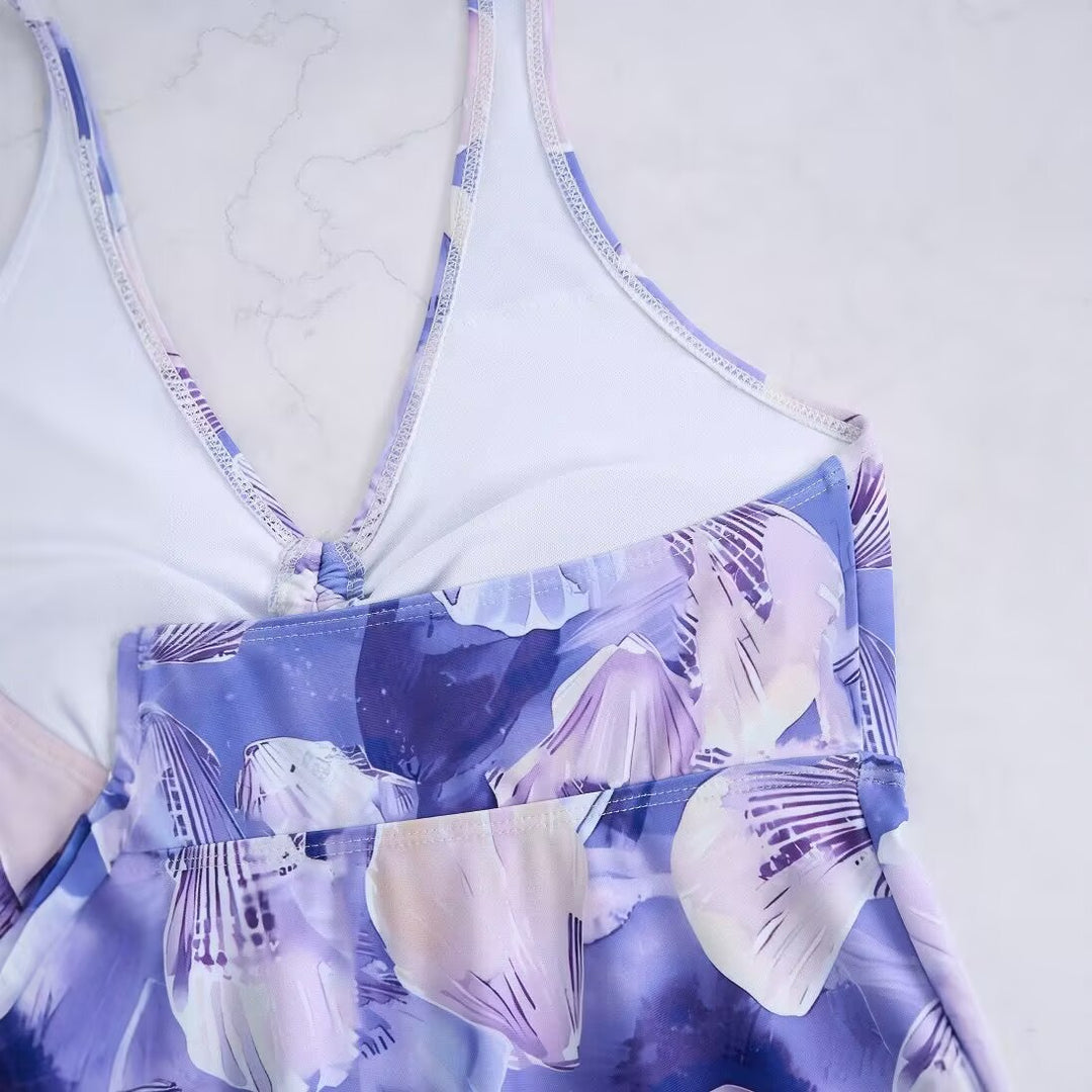 Damen Tankini-Set mit romantischem floralen Design und verstellbarem Oberteil EB