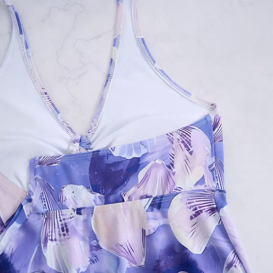 Damen Tankini-Set mit romantischem floralen Design und verstellbarem Oberteil EB