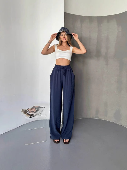 Damen Elegante und fließende Palazzo-Hose EB