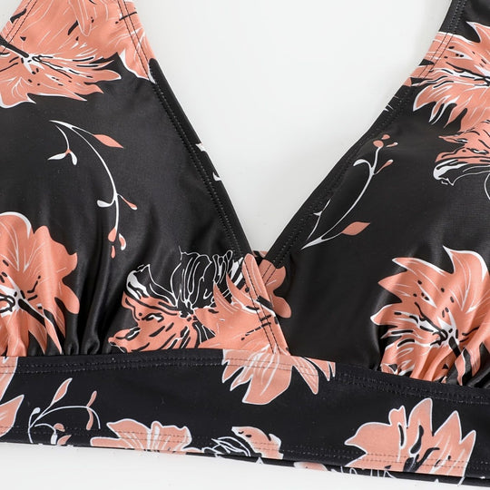 Damen Hochgeschnittener Bikini mit floralen Akzenten und raffinierten Details EB