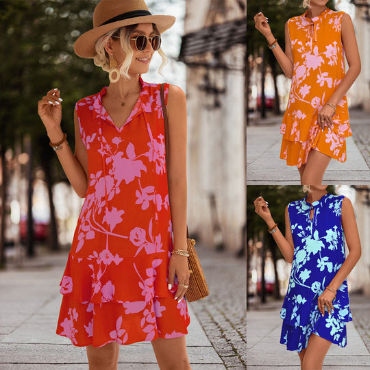 Damen Sommerliches Wassertropfen-Kleid mit fließendem Schnitt und Rüschen EB