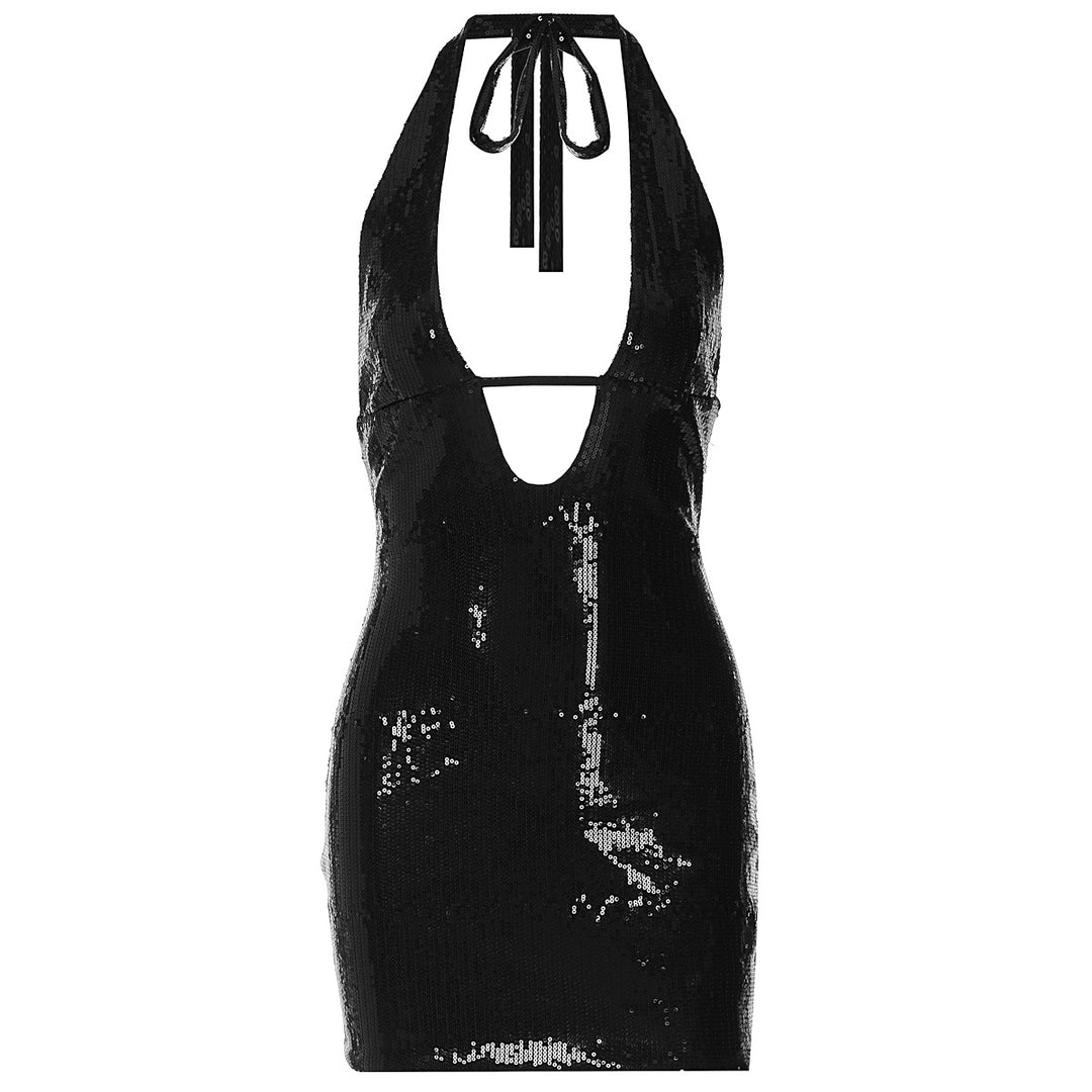 Damen Glitzerndes Minikleid mit tiefem Ausschnitt und Rückenausschnitt EB