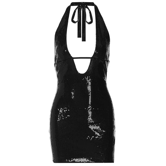 Damen Glitzerndes Minikleid mit tiefem Ausschnitt und Rückenausschnitt EB
