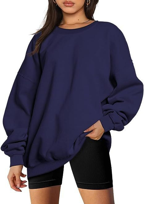 Damen nan extralanger Oversize-Sweatpullover mit Ballonärmeln, geripptem Saum und angerauter Innenseite EB