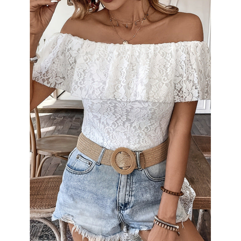 Damen Off-Shoulder Spitzenbluse EB
