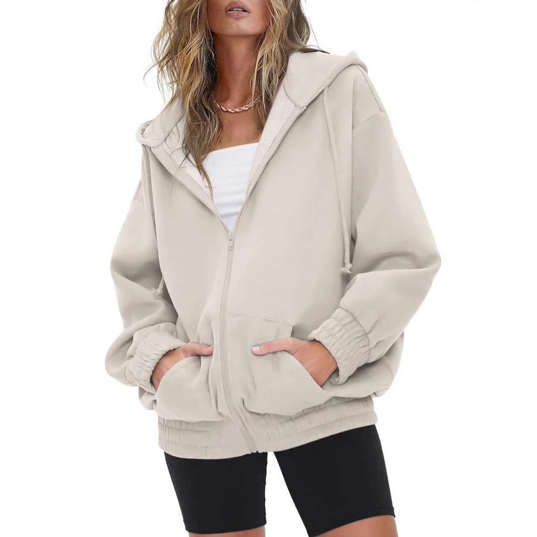Damen nan oversized Kapuzenjacke mit Reißverschluss, Fleece-Futter und Kängurutaschen EB