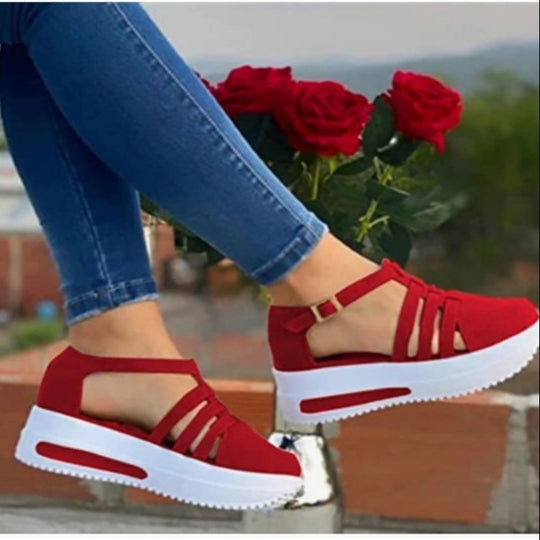 Damen Sportliche Plateau-Sneaker mit offenen Riemen EB