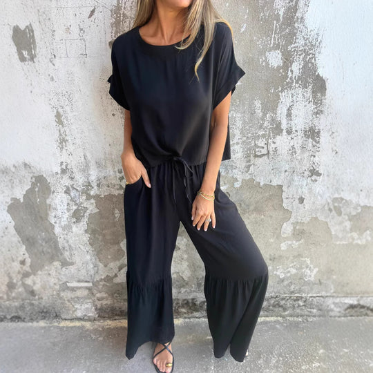 Damen Lässiges Zweiteiler-Set mit weitem Oberteil und komfortabler Hose EB
