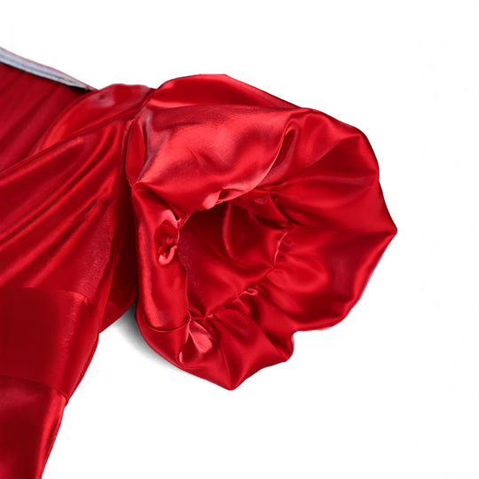 Damen Abendkleid mit schimmerndem Satin und voluminösen Puffärmeln EB