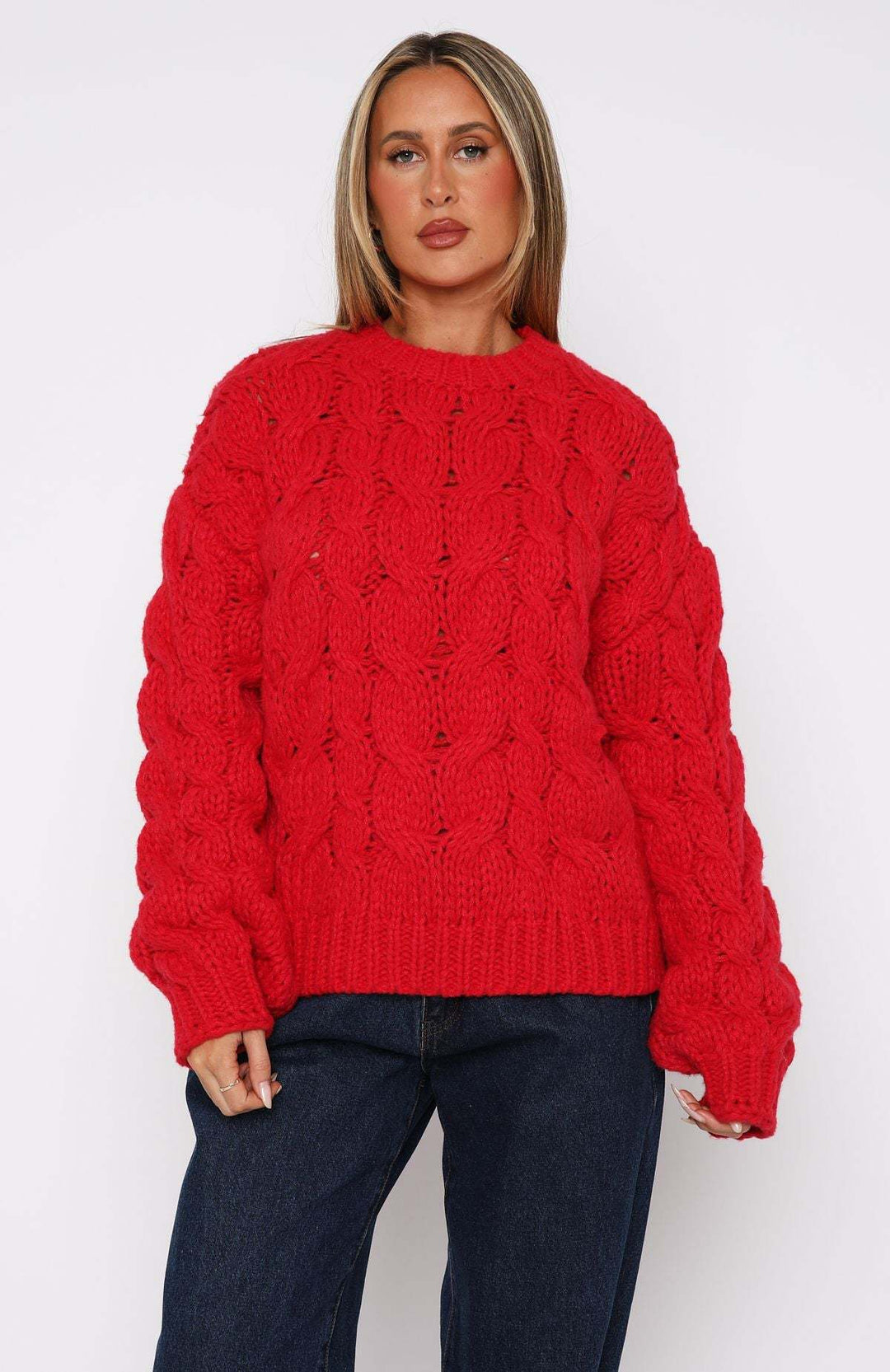 Damen Grobstrickpullover mit modernem Zopfmuster und lässigem Schnitt EB