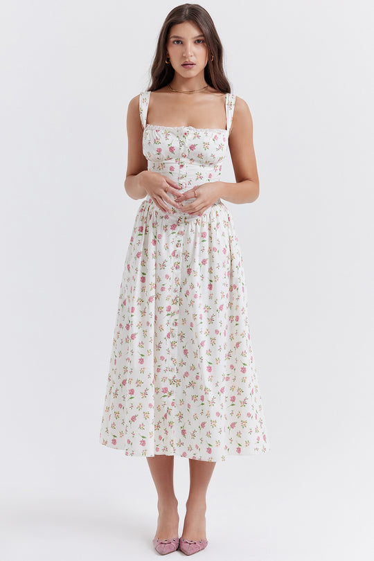 Damen Sommerliches Maxikleid mit floralen Einsätzen und tailliertem Oberteil EB