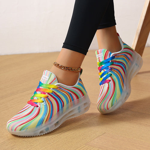 Damen nan leichter Muster-Sneaker mit elastischem Canvas-Obermaterial, gepolsterter Fersenstütze und segmentierter Flexlaufsohle EB
