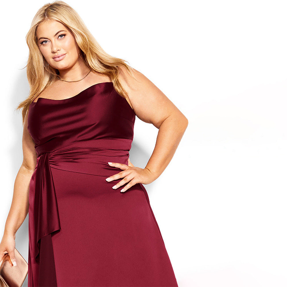 Damen elegantes Hochzeitskleid mit asymmetrischem Saum und Taillengürtel EB