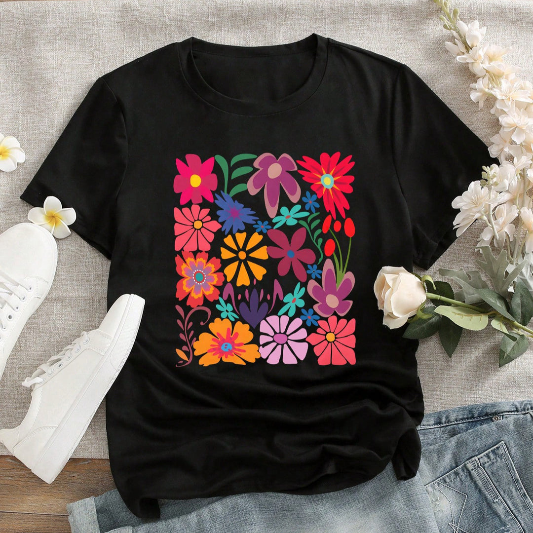 Damen T-Shirt mit buntem Blumenprint EB
