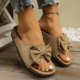 Damen Komfortable Kork-Sandalen mit dekorativem Schleifen-Design EB