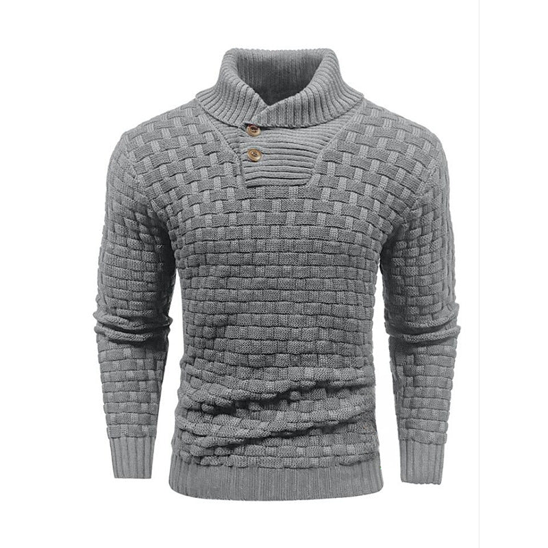 Herren nan strukturierter Strickpullover mit hochschließendem Stehkragen und Zierknopfleiste EB