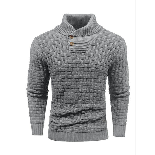 Herren nan strukturierter Strickpullover mit hochschließendem Stehkragen und Zierknopfleiste EB