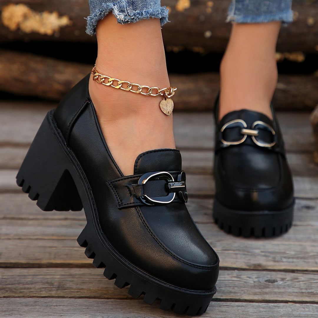 Damen Blockabsatz-Schuhe mit markanter Sohle und modischen Schnallen EB