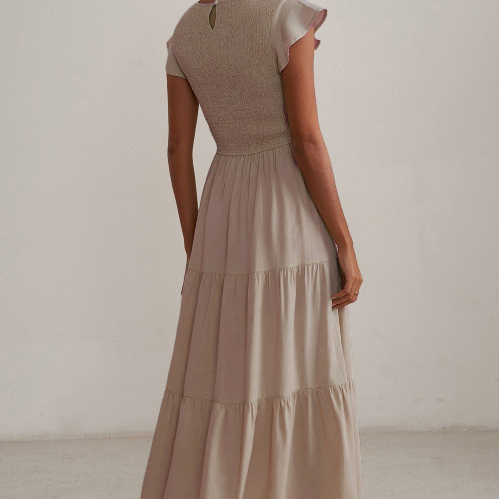 Damen Maxikleid mit voluminösen Rüschen und elastischem Rücken EB