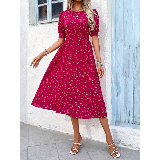Damen Leichtes Blumendruck Maxi Kleid mit Smock-Taille EB