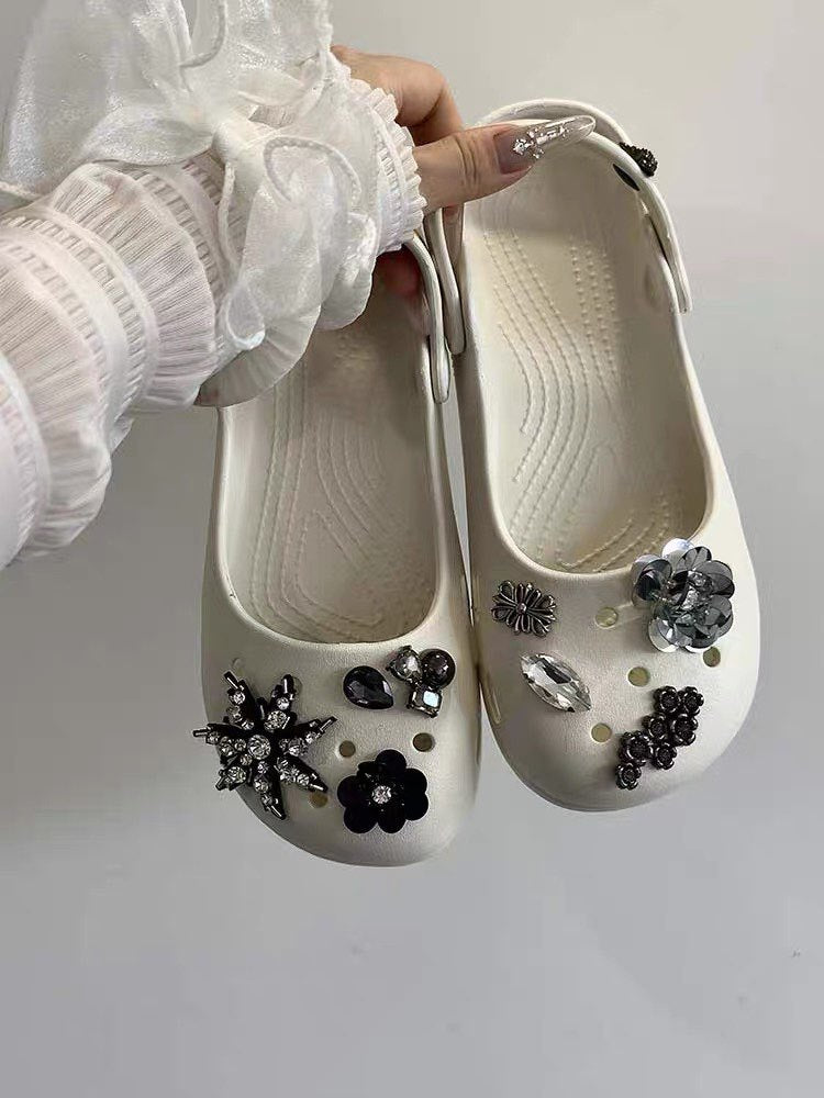 Damen modische Clogs mit funkelnden Dekorelementen EB