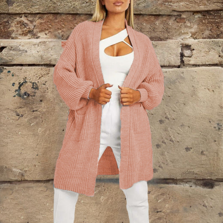 Damen Strickcardigan mit tiefem Schnitt und praktischen Taschen EB