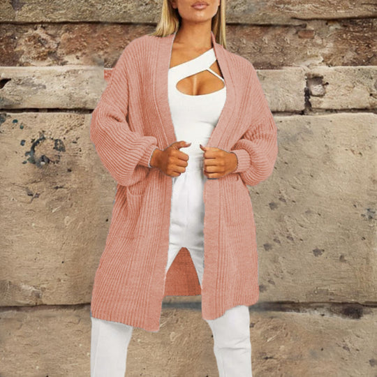 Damen Strickcardigan mit tiefem Schnitt und praktischen Taschen EB