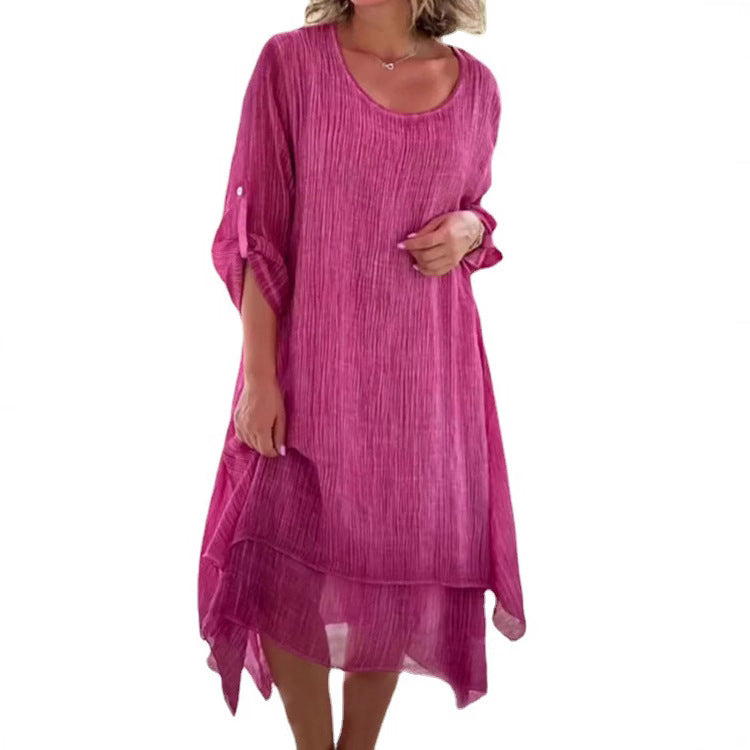 Damen lässiges Sommerkleid mit asymmetrischem Saum und luftigen Ärmeln Heidi-Mode