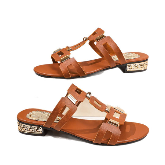 Damen Sandalen mit verstellbaren Riemen und modischem Schmuckdesign EB
