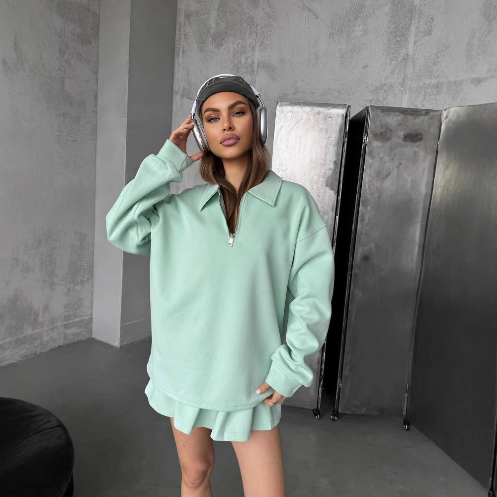 Damen sportlicher Pullover mit Kordelzug und Reißverschluss EB