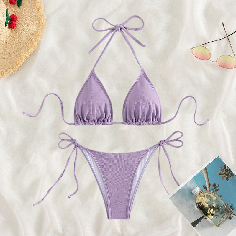 Damen Triangel-Bikini mit verstellbaren Bindebändern und seitlichen Schleifen EB