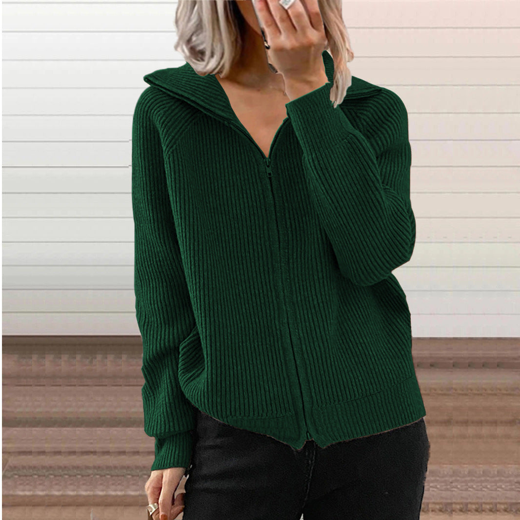 Damen Gerippte Kapuzen-Strickjacke mit Reißverschluss und Eingrifftaschen EB
