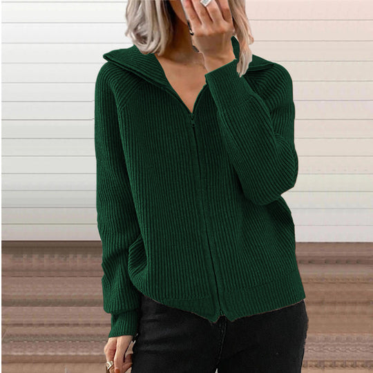 Damen Gerippte Kapuzen-Strickjacke mit Reißverschluss und Eingrifftaschen EB