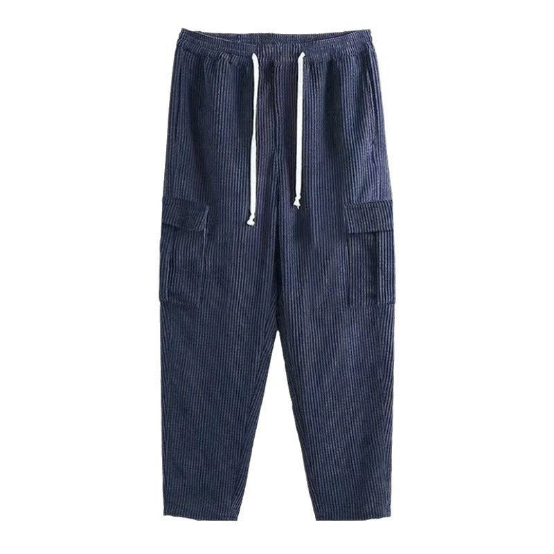 Herren Cord-Cargo-Hose mit elastischem Bund, Kordelzug & aufgesetzten Klappentaschen EB