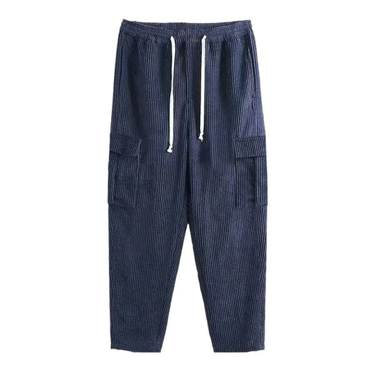 Herren Cord-Cargo-Hose mit elastischem Bund, Kordelzug & aufgesetzten Klappentaschen EB