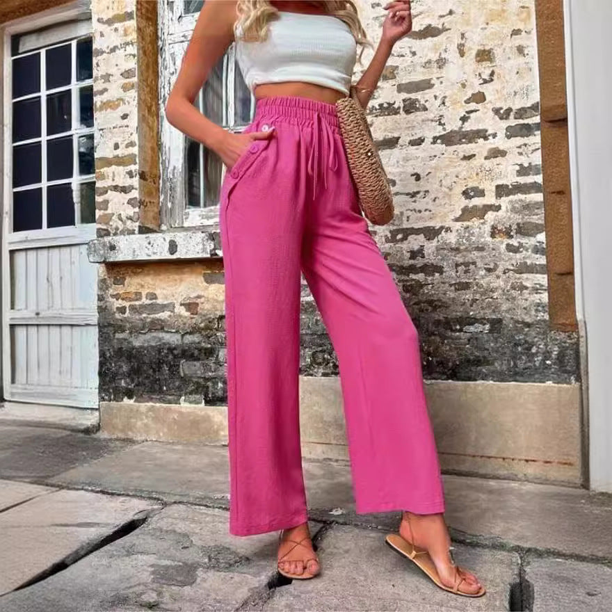 Damen Elegante Freizeit-Hosen mit elastischem Bund und seitlichen Taschen EB