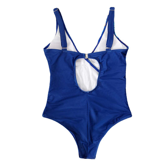 Damen Einteiliger Badeanzug mit asymmetrischem Leo-Muster EB
