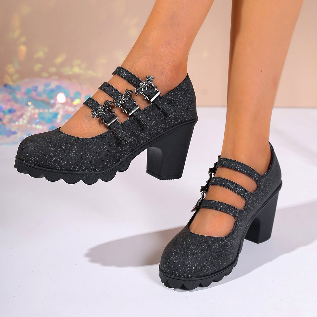 Damen Plateau-Pumps mit dekorativen Riemen und bequemer Sohle EB