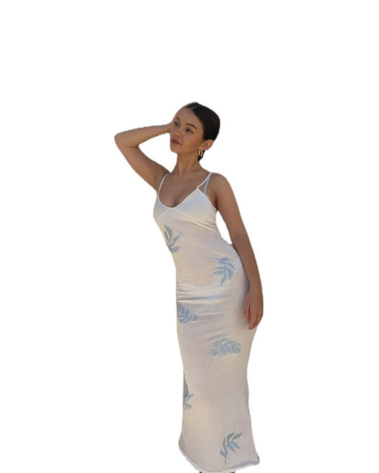 Damen figurbetontes Midikleid mit floralem Muster und Spaghettiträgern EB