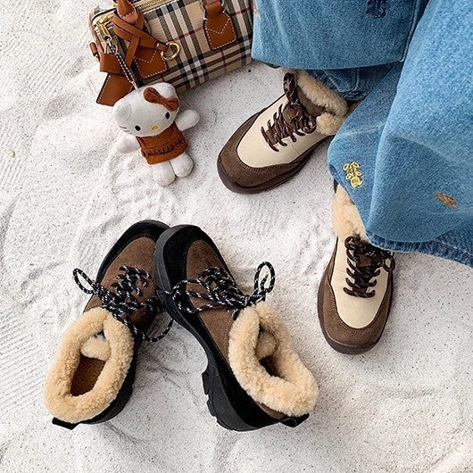 Damen modische Winterboots mit flauschigem Innenfutter und flexiblem Schnürsystem EB