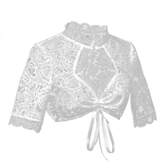 Damen nan Spitzenbolero kurz mit Stehkragen und Bindeband EB