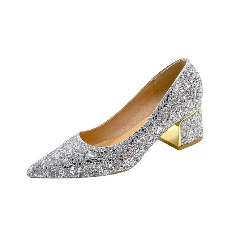 Damen Glitzernde Blockabsatz-Pumps mit funkelndem Design EB
