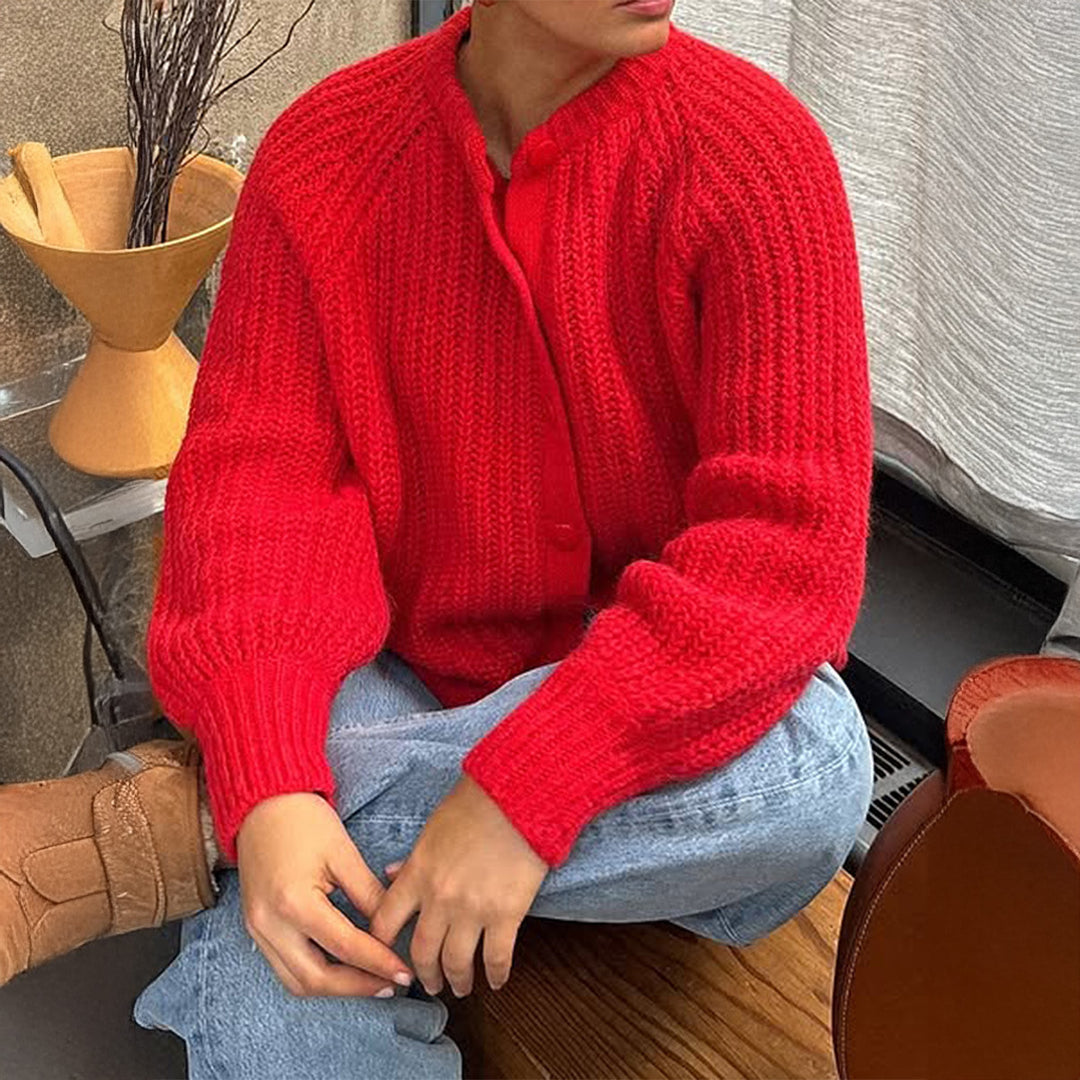 Damen nan grobgestrickter Oversize-Cardigan mit Kokosknopfleiste und überschnittener Schulter EB