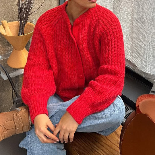 Damen nan grobgestrickter Oversize-Cardigan mit Kokosknopfleiste und überschnittener Schulter EB