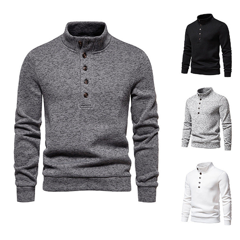 Herren gemütlicher Langarmpullover mit Knopfleiste und Stehkragen EB