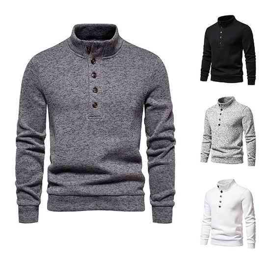 Herren gemütlicher Langarmpullover mit Knopfleiste und Stehkragen EB